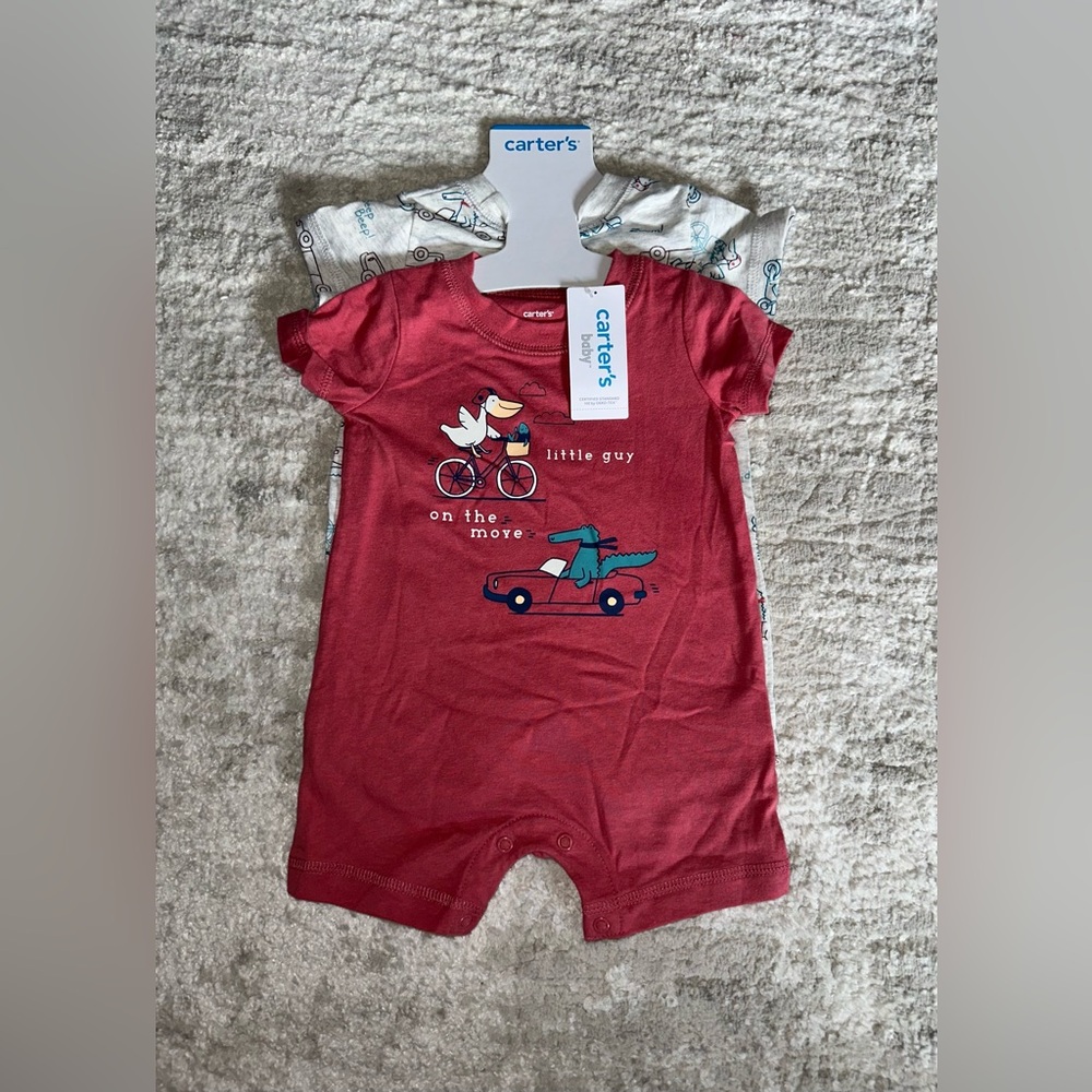 Infant Carter's Baby Boys Short Sleeve Romper Set - 9 MONTHS